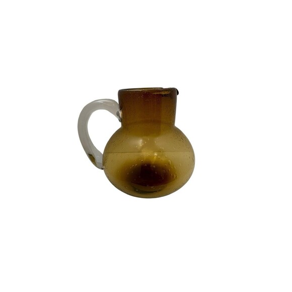 Vintage Amber Bubble Art Glass Pitcher Hand Blown Mid-Century Modern - Picture 12 of 16